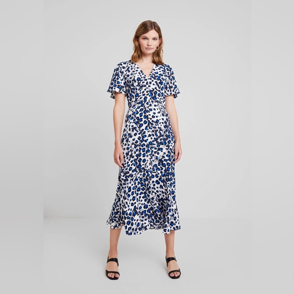 WHISTLES Brushed Leopard Button Dress in Blue Multi Size 6